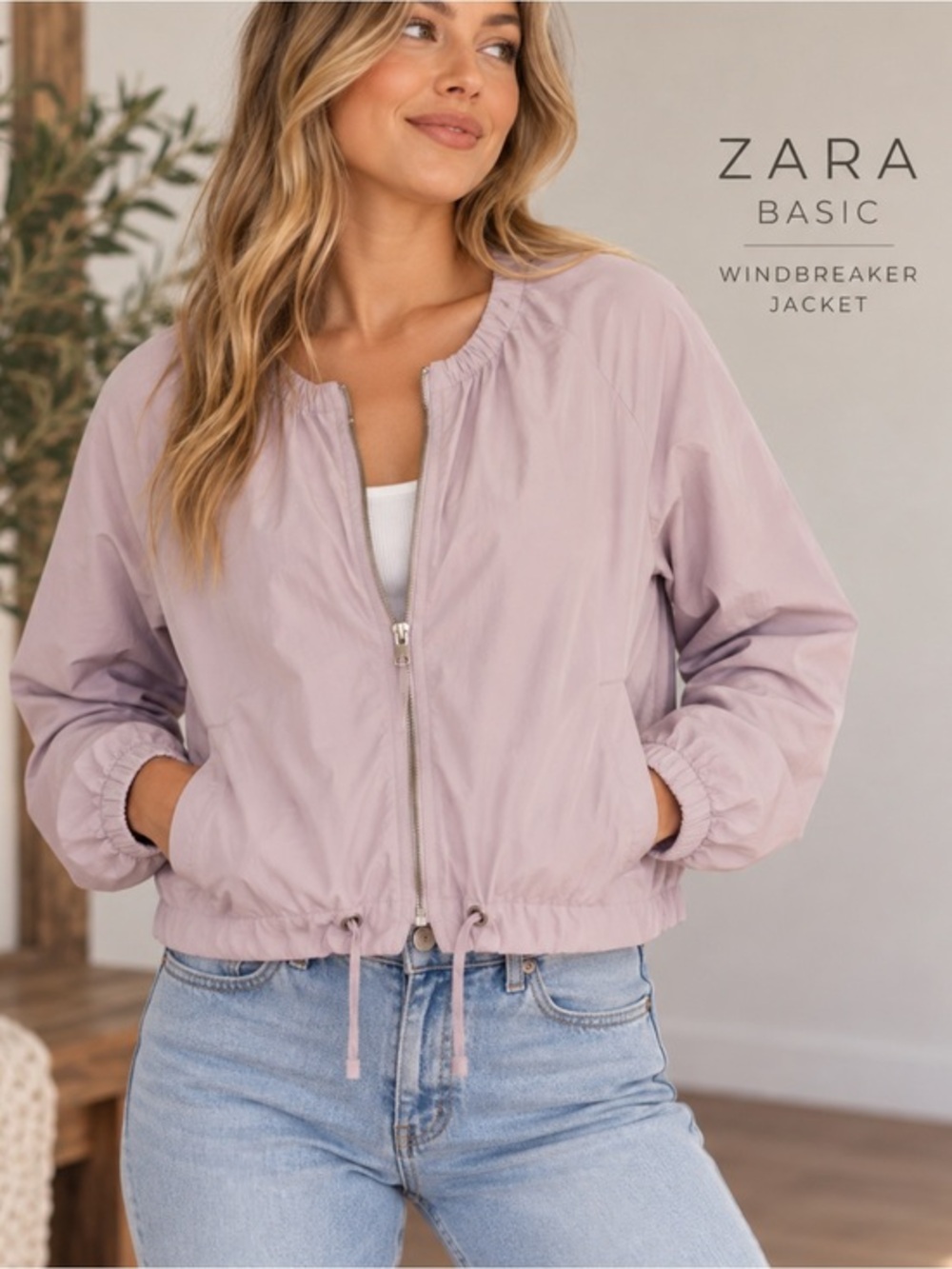 Zara Basic Light Purple Lilac Cropped Windbreaker Jacket Size S